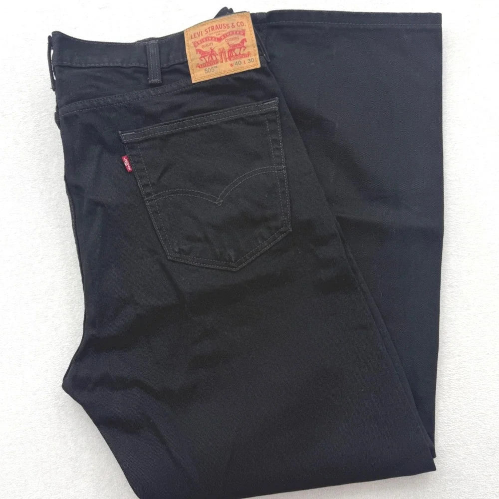 Levi's 505 Regular Fit Jeans Mens 40x30 Black Straight Leg Denim‎ Pants